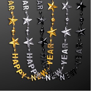 Happy New Year Party Beads in Black, Silver & Gold (NON-Light Up) - BLANK